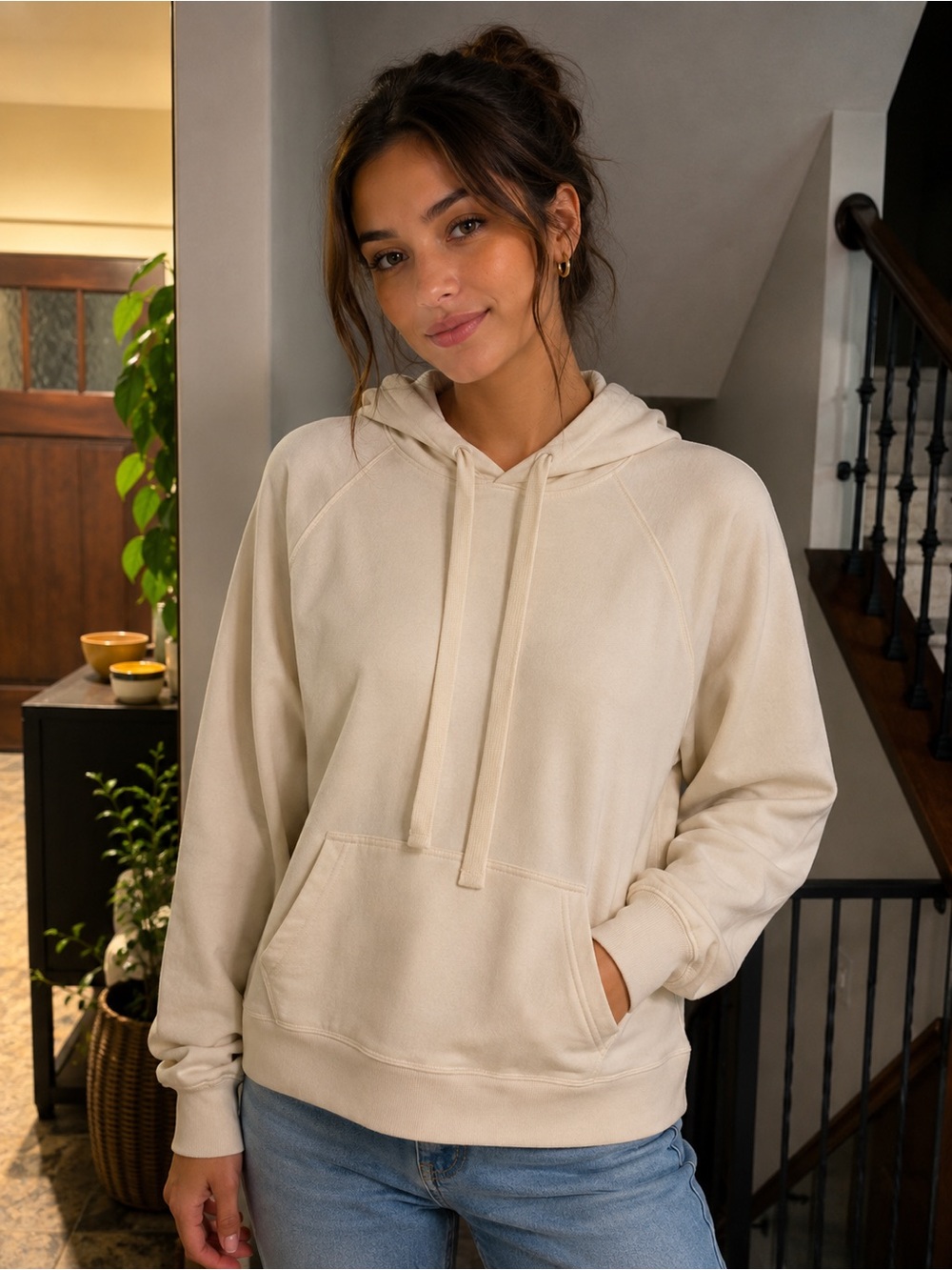 Banana Republic Cream Hooded Pullover